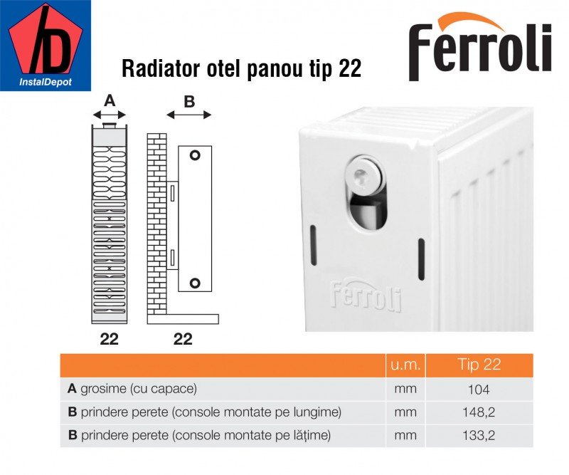 Radiator otel Ferroli 22/600/1000 2164W